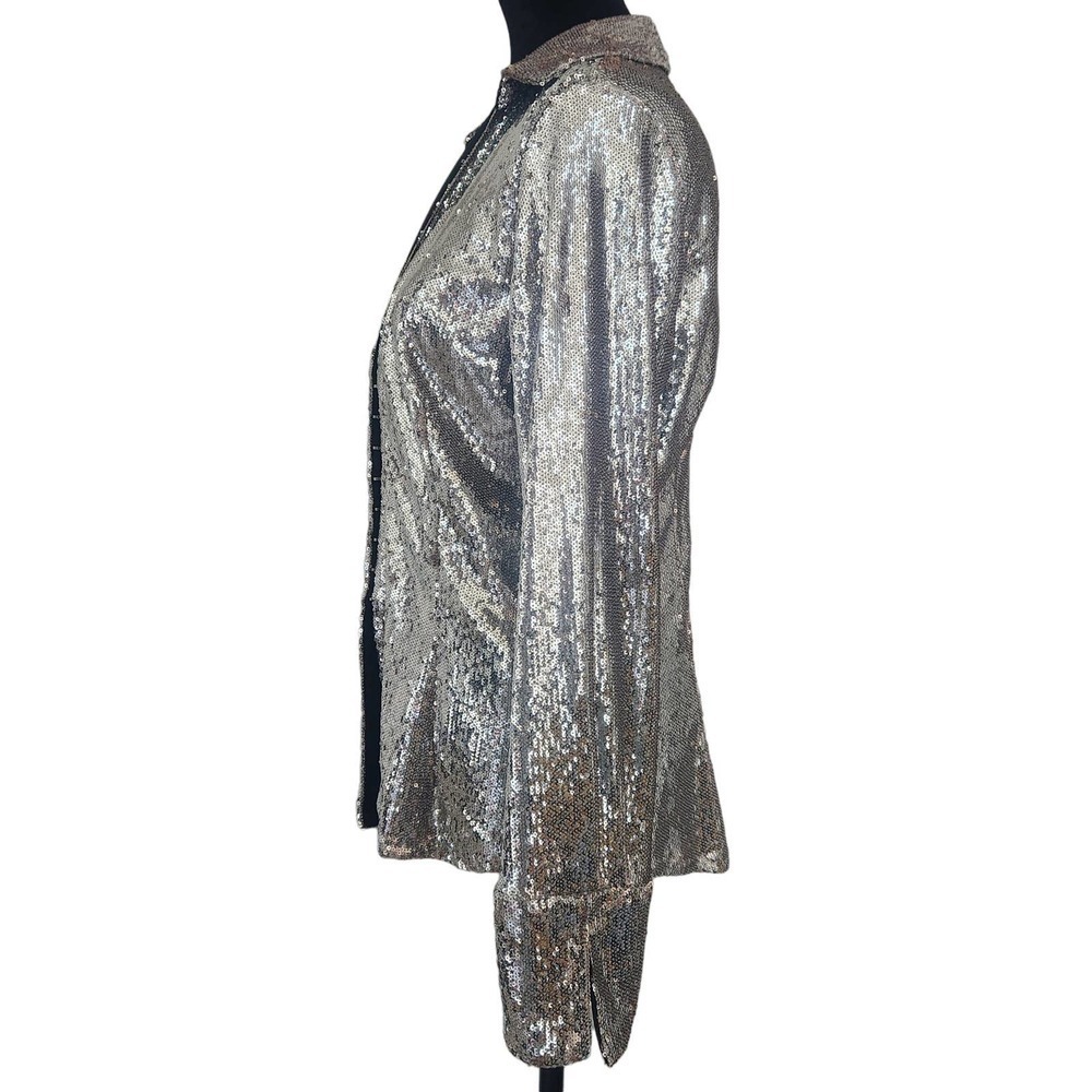 NWT Zara Long Sleeve Silver Sequin Shirt Size Large - Picture 6 of 9